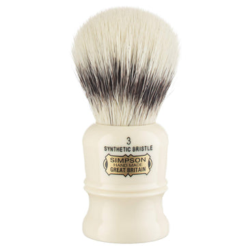 Simpsons Classic 1 - Cl1 Synthetic Platinum High Density Fibre Faux Handle Ivory Shaving Brush - Simpson Shaving Brushes - Wet Shave Deluxe Thick & Luxurious Lather Handle Dense & Extra Soft Bristles
