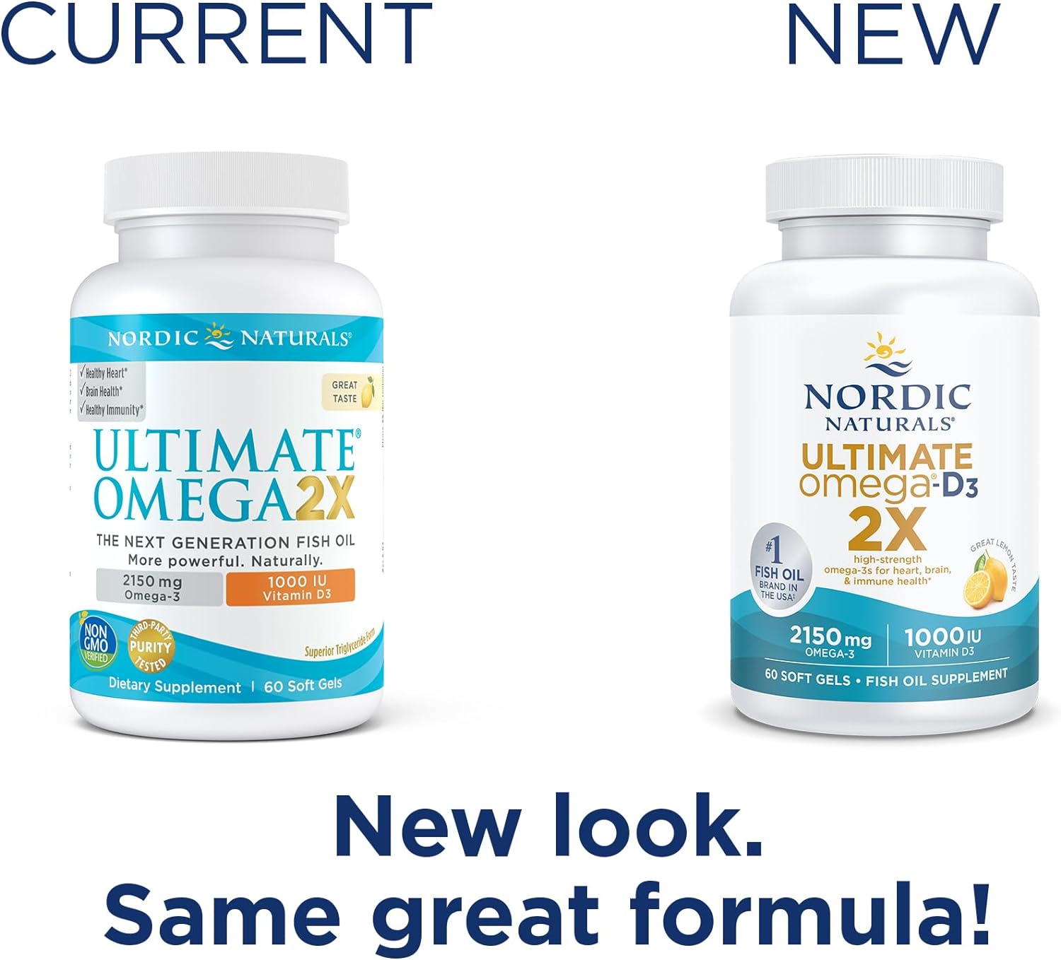 Nordic Naturals Ultimate Omega 2X with Vitamin D3, Lemon Flavor - 60 Soft Gels - 2150 mg Omega-3 + 1000 IU D3 - Omega-3 Fish Oil - EPA & DHA - Brain, Heart, Joint, & Immune Health - 30 Servings : Health & Household