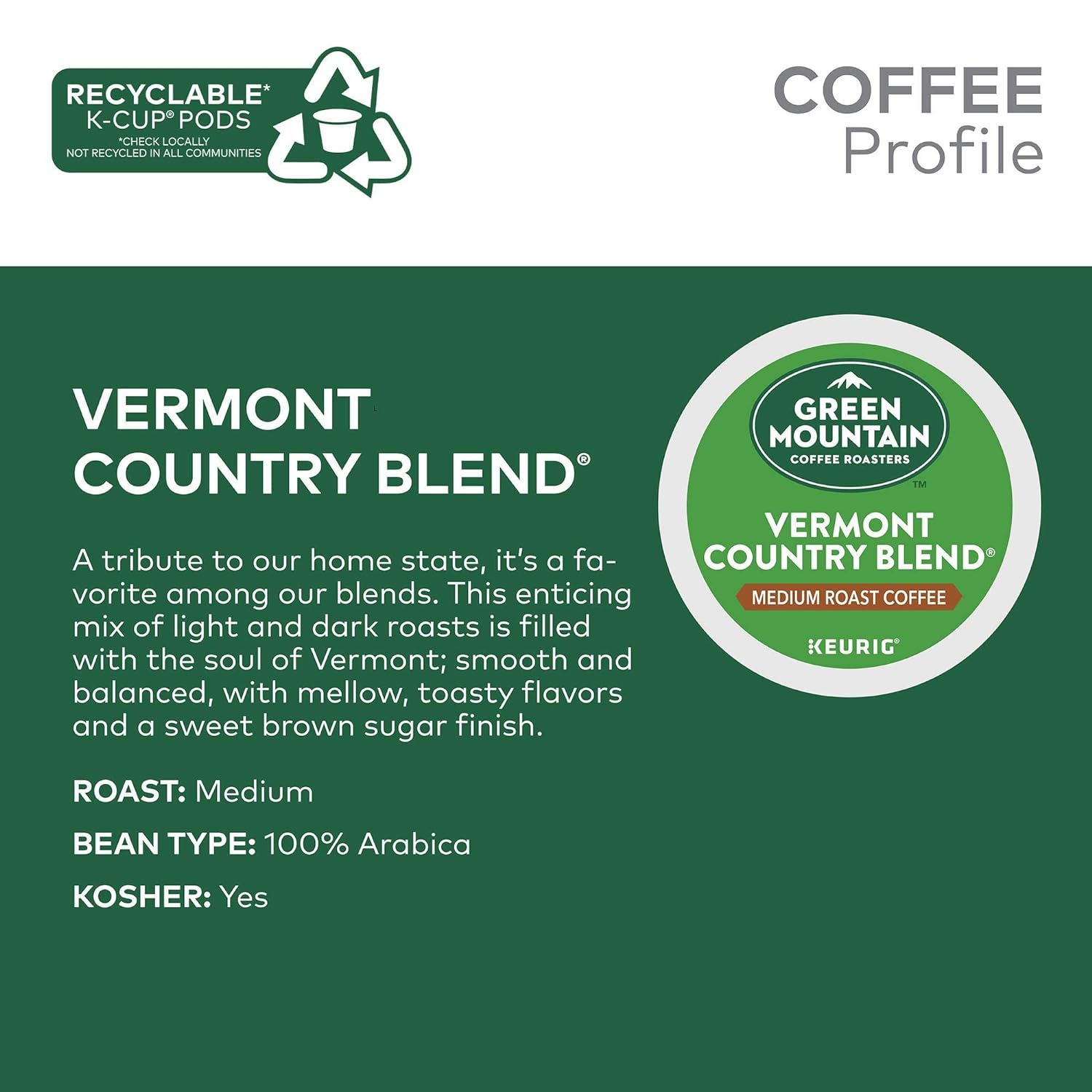 Green Mountain Coffee Roasters Vermont Country Blend Keurig Single-Serve K-Cup Pods, Medium Roast Coffee, 72 Count (6 Packs of 12) : Grocery & Gourmet Food