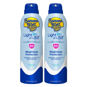 Banana Boat Light As Air Sunscreen Spray Spf 50 Twin Pack| Lightweight Sunscreen, Spray On Sunscreen, Body Sunscreen Spray, Non-Greasy Sunscreen, Oxybenzone Free Sunscreen, 6Oz Each