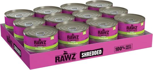 Rawz Natural Premium Shredded Canned Cat Wet Food - Made With Real Meat Ingredients No Bpa Or Gums - 5.5Oz Cans 24 Count (Chicken)