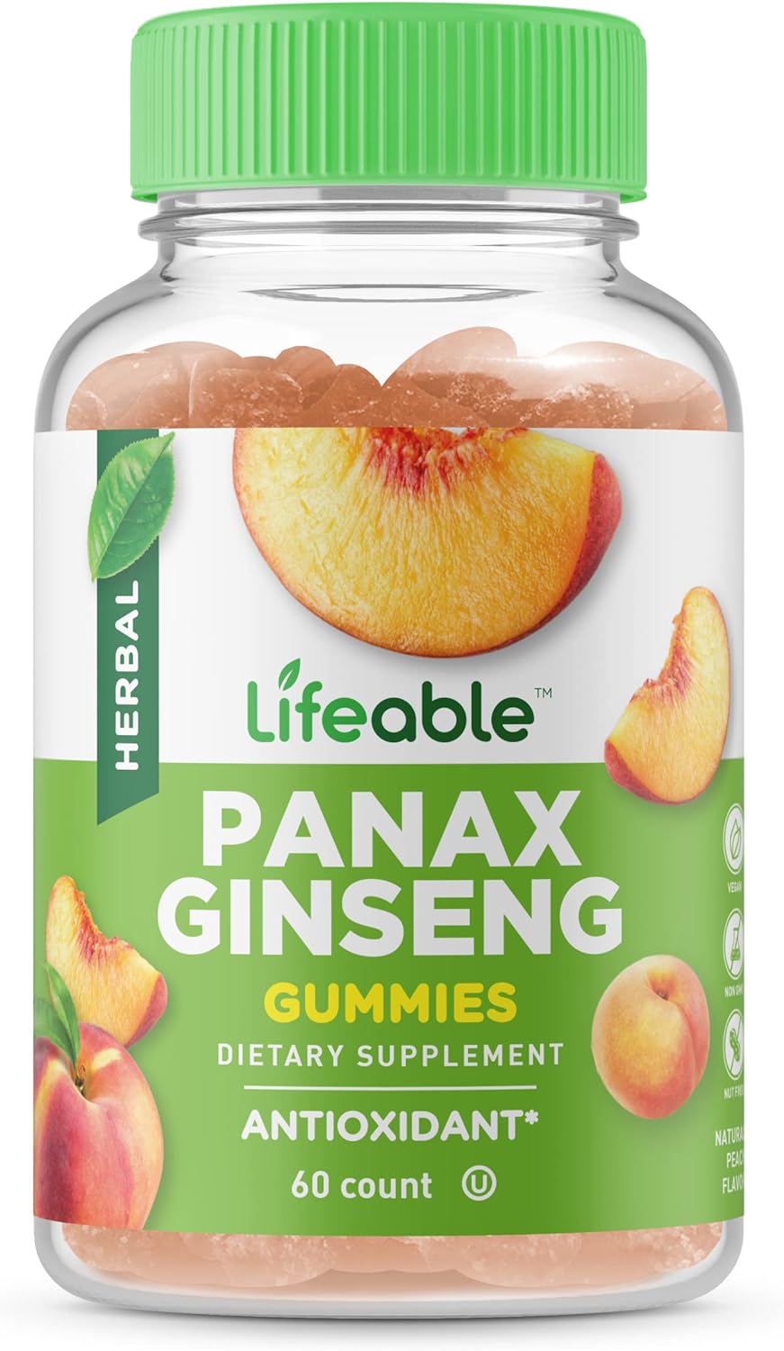 Lifeable Panax Ginseng Root Extract - Great Tasting Natural Flavor Gummy Supplement Vitamins - Non-GMO, Gluten-Free, Vegan, Chewable - for Antioxidant Support - for Adults Men Women Kids - 60 Gummies