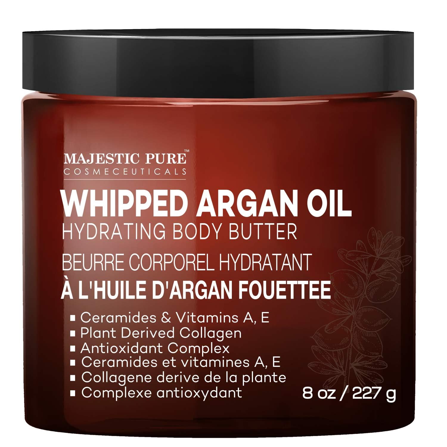 Majestic Pure Whipped Argan Oil Body Butter For Women & Men - With Ceramides, Vitamin E & A & Vegan Collagen - For Skin, Face, & Appearance Of Wrinkles & Fine Lines - 8Oz : Beauty & Personal Care