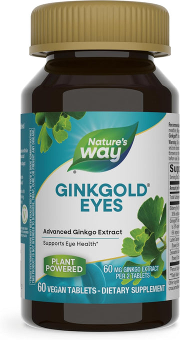 Nature's Way Ginkgold Eyes, Gingko Biloba Supplement for Adults, Supports Eye Health*, Gluten Free, 60mg Ginkgo Biloba Extract Per 2- Tablet Serving, 60 Tablets (Packaging May Vary)