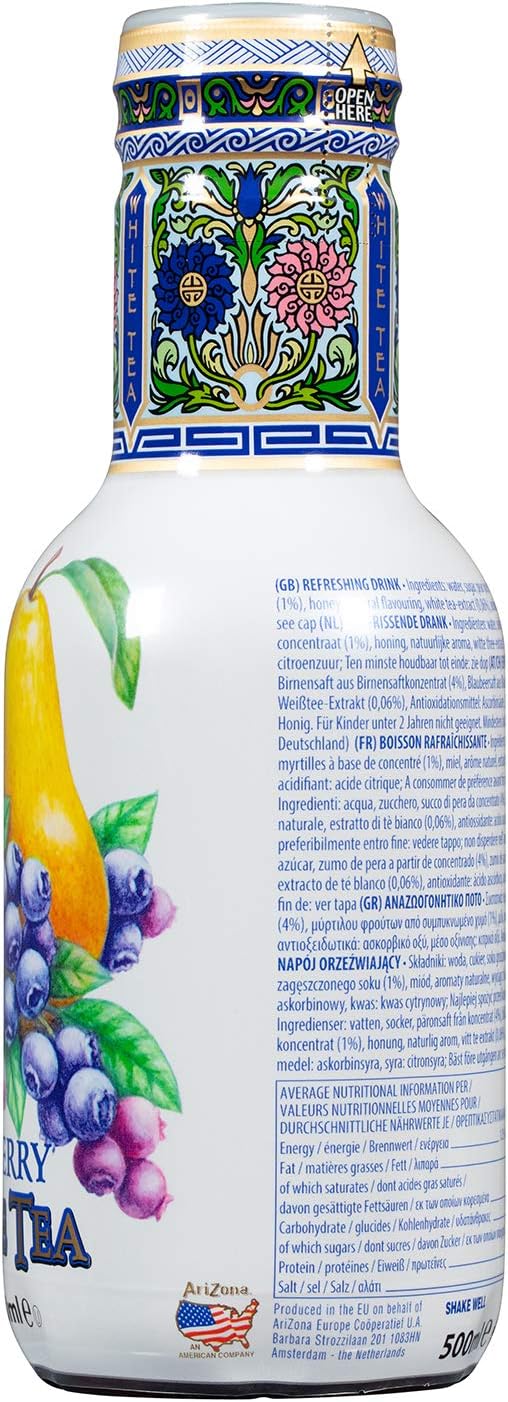 Arizona Blueberry White Tea, 500 ml, Pack of 6 : Amazon.co.uk: Grocery