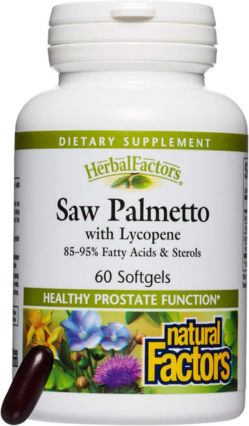HerbalFactors by Natural Factors, Saw Palmetto, Supports Healthy Prostate Function with Lycopene, 60 softgels (60 servings)