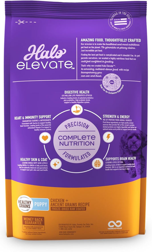 Halo Elevate Dry Dog Food, Healthy Grains Chicken Recipe, Puppy Formula, 3.5Lb