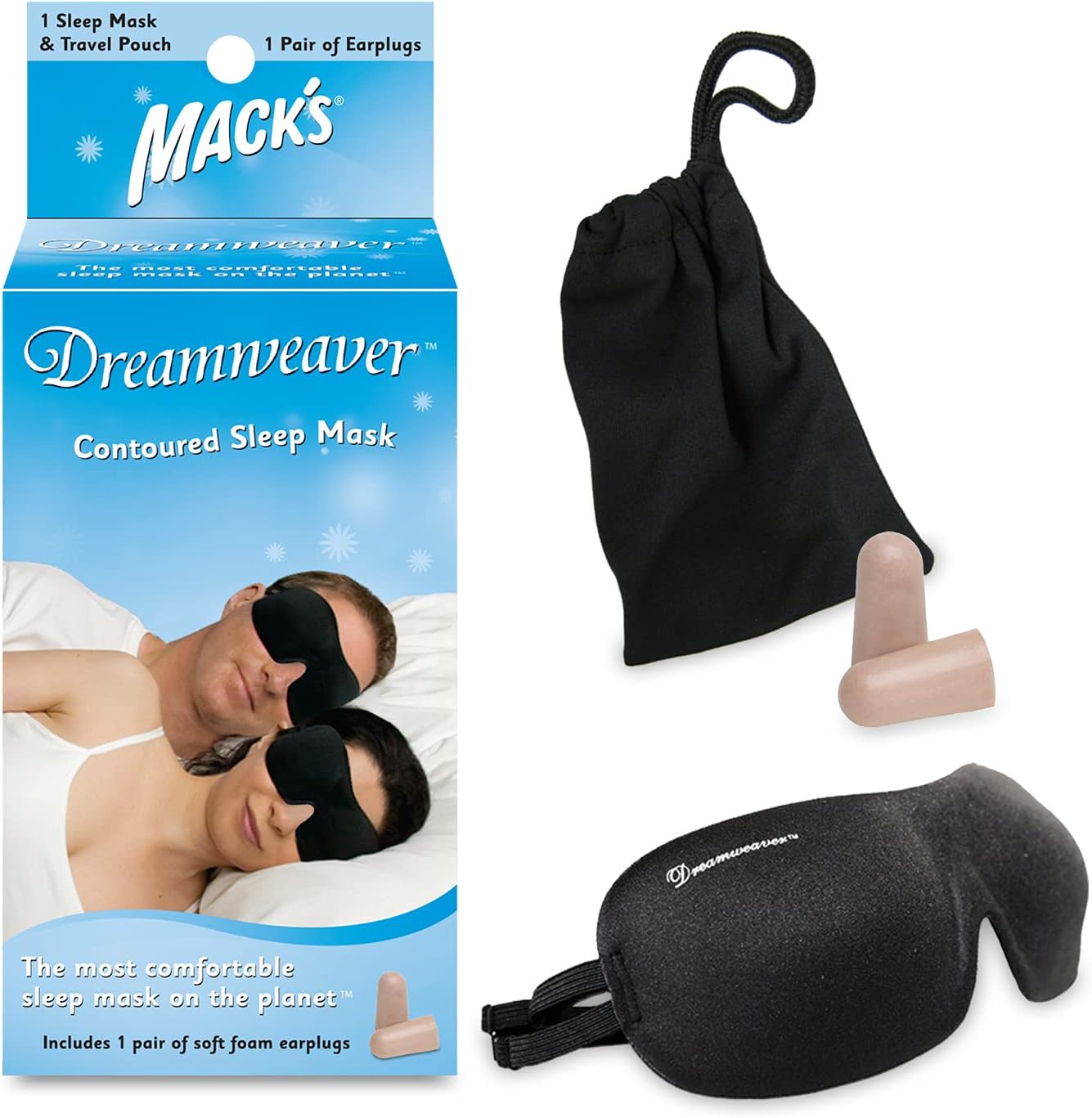 Mack's Dreamweaver Contoured Sleep Mask - Comfortable, Adjustable, Dual Strap Eye Mask with Ultra Soft Foam Earplugs