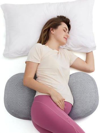 Momcozy Portable Pregnancy Pillow For Sleeping, W Shaped Maternity Pillow For Side Sleeper, Support For Back, Belly, Hips For Pregnant Women, Adjustable Travel Wedge Pillow, Grey