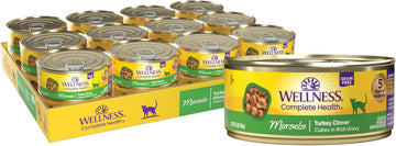 Wellness Complete Health Natural Grain Free Wet Canned Cat Food, Cubed Turkey Entrée In Rich Gravy, 5.5-Ounce Can (Pack Of 24)