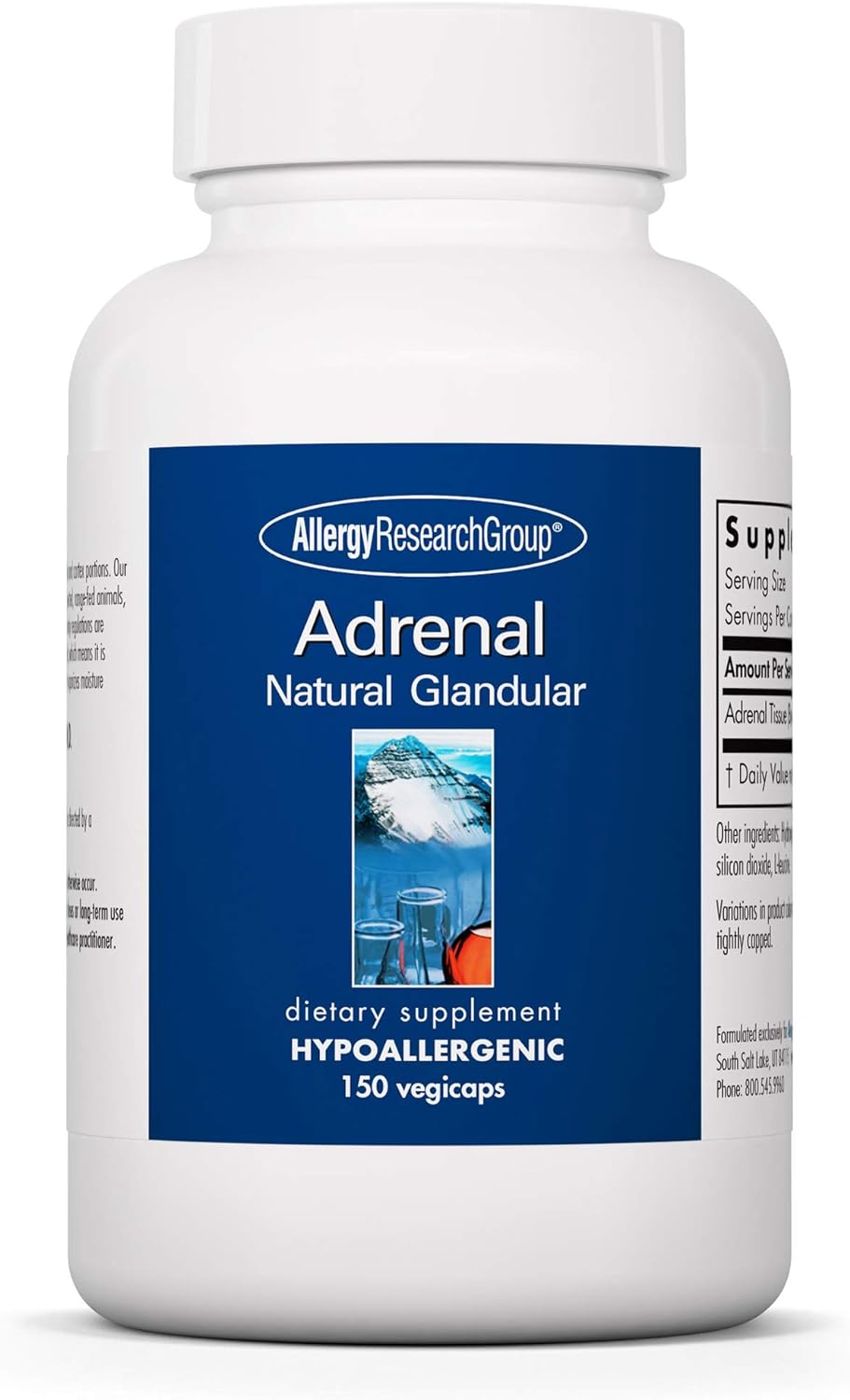 Allergy Research Group Adrenal Support Supplement for Men & Women - Adrenal Glandular Supplement, Immune Function, Endocrine Support, 100mg Adrenal Extract, Bovine, Lyophilized - 150 Count