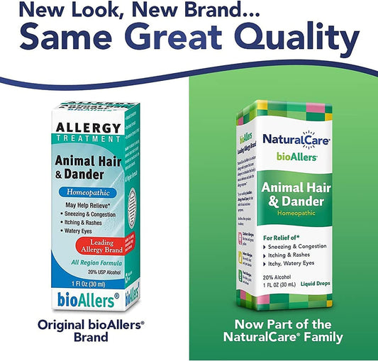 NaturalCare by bioAllers Animal Hair and Dander Allergy Treatment | Homeopathic Formula May Help Relieve Sneezing, Congestion, Itching, Rashes & Watery Eyes | 1 Fl Oz