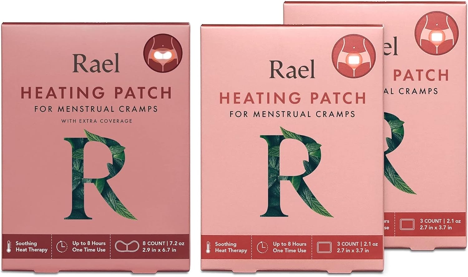 Rael Heating Patch Bundle - Herbal Heating Patch (Extra Coverage, 8 Count) & Heating Patch (2 Pack, 6 Count)