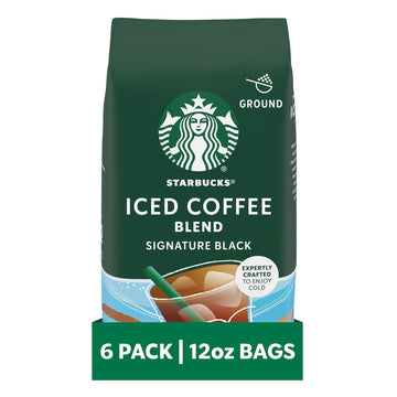 Starbucks Ground Coffee, Medium Roast Iced Coffee Blend, Signature Black, 100% Arabica, 6 Bags (12 oz Each)