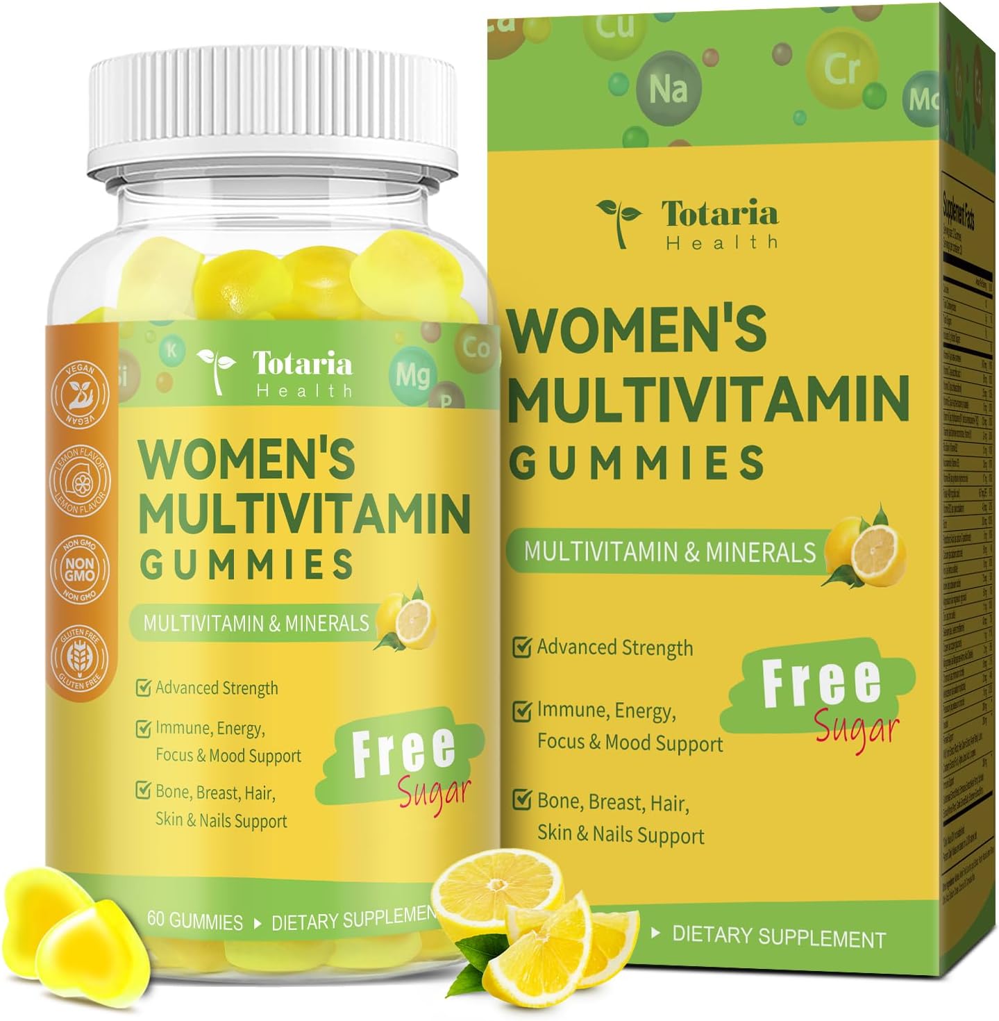 Sugar Free Multivitamin Gummies For Women 14+ W/Inositol, Iron, Folate, Biotin, Womens Daily Multivitamin Gummy W/Vitamin A, D, C, B, Support Hair, Skin, Energy, Immune, Strawberry Flavor