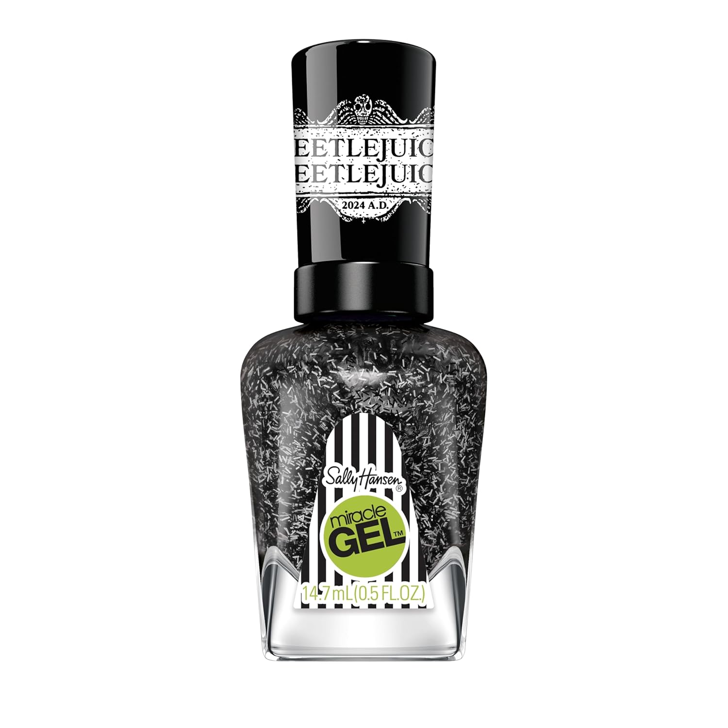 Sally Hansen Miracle Gel™, Beetlejuice Ghost With The Most, Long Lasting, Gel-Like Formula, No Uv Lamp Needed, Black Glitter Nail Polish