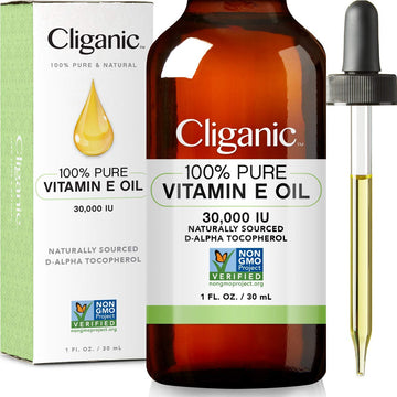 Cliganic 100% Pure Vitamin E Oil For Skin, Hair & Face - 30,000 Iu, Non-Gmo Verified | Natural D-Alpha Tocopherol