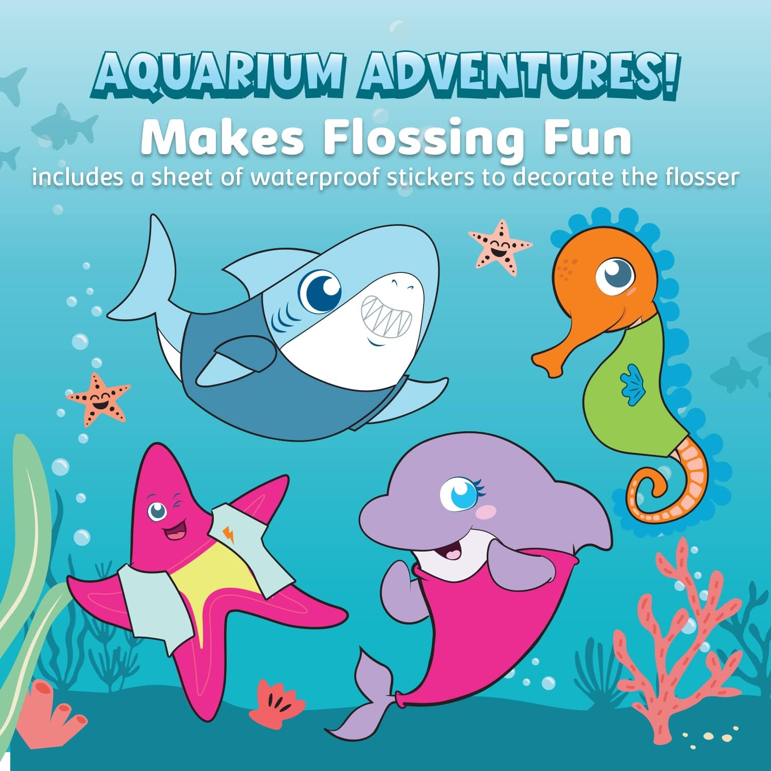 Aquasonic Kids' Water Flosser For Ages 6+ | Standard Nozzle, Orthodontic Nozzle & Waterproof Stickers | 4 Flossing Modes | Aquarium Adventures Theme (Blue) : Health & Household