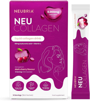 Neubria Marine Collagen 8000 Mg - Liquid Collagen Drink Hydrolysed Peptides With Hyaluronic Acid & Vitamin C For Hair Skin Nails Joints – 14 Sachets