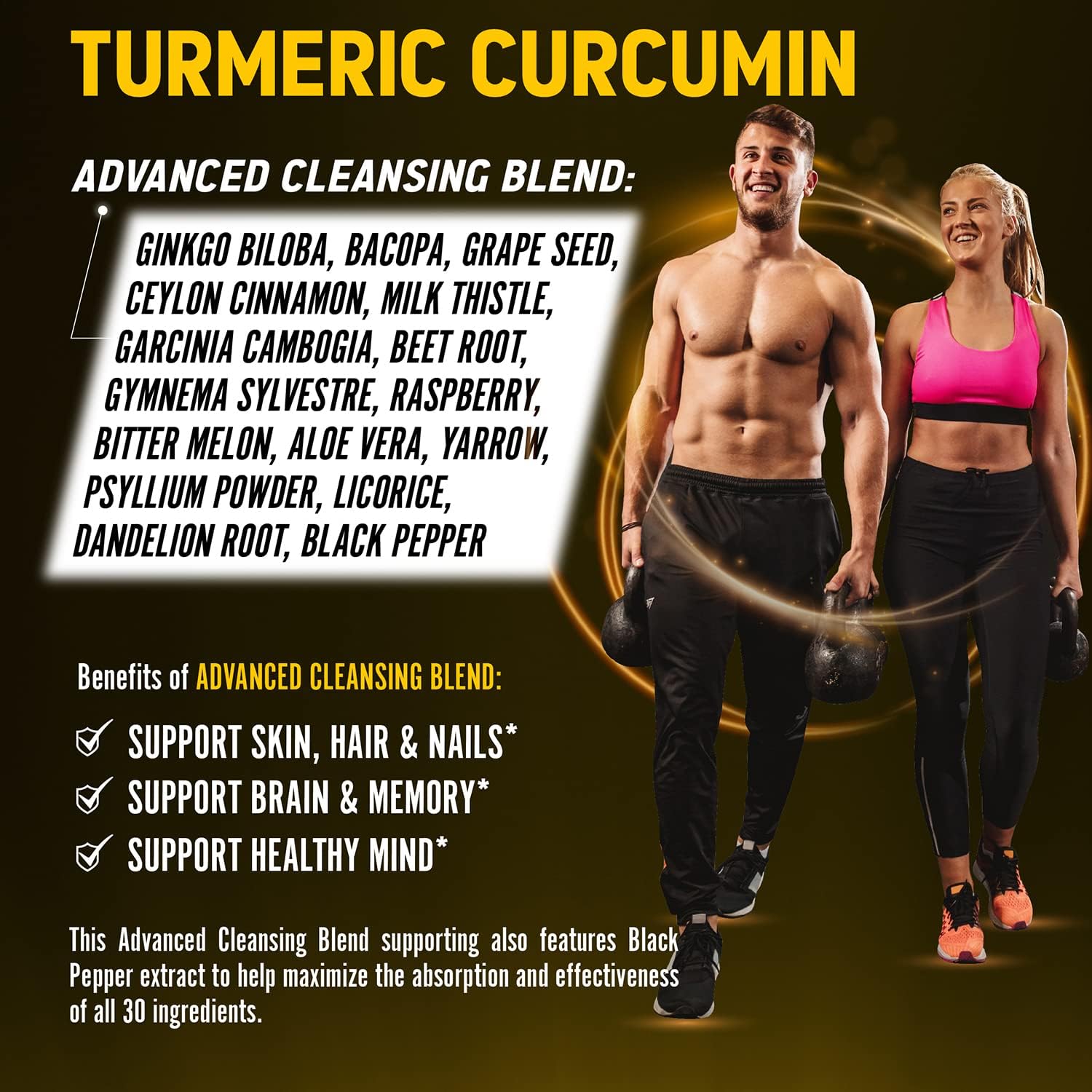 30 in 1 Turmeric Curcumin + Ginger Capsules, 95% Curcuminoids, Equivalent to 20000mg, with Ginger, Ginseng, Bromelain, Moringa, Black Pepper, Joint & Absorption Support - 120 Capsules : Health & Household