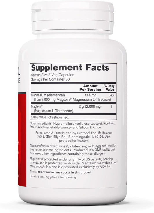 Protocol For Life Balance - Magtein - Supports Nervous System and Cognitive Function with Enhanced Absorption Formula - 90 Veg Capsules