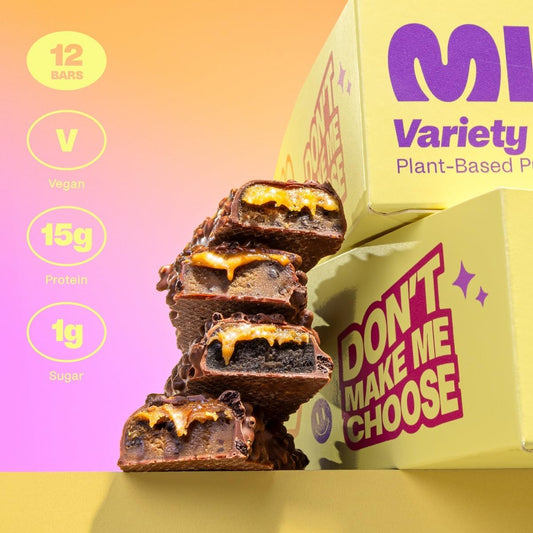 Misfits Vegan Protein Bars - Updated Recipe | Low Sugar & Carb, High Fibre Snacks | Variety Pack Of 12 (4 Flavours)