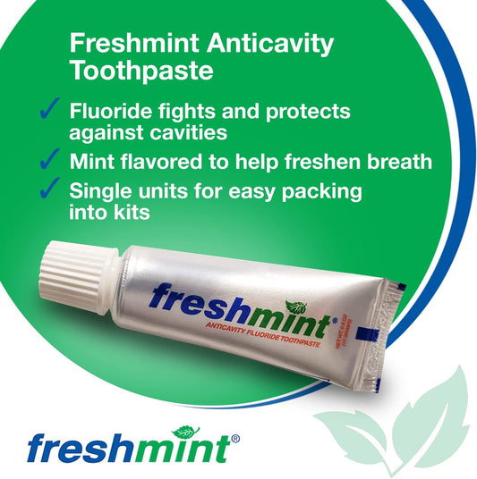 144 Tubes of Freshmint 0.6 oz. Anticavity Fluoride Toothpaste, Metallic Tube, Tubes do not have Individual Boxes for Extra Savings, Travel Size