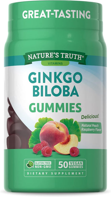 Ginkgo Biloba Gummies | 50 Count | Peach Raspberry Flavor | Vegan, Non-Gmo & Gluten Free Extract Supplement | By Nature'S Truth