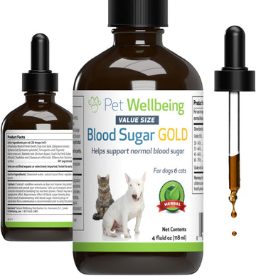 Pet Wellbeing - Blood Sugar Gold Value Size For Dogs & Cats - Natural Support For Healthy Blood Sugar Levels In Your Pet With Diabetes - 4 Oz (118Ml)