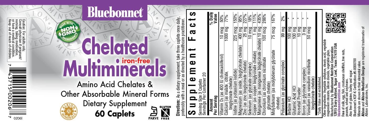 Bluebonnet Nutrition High Potency Chelated Multiminerals (Iron-Free), 