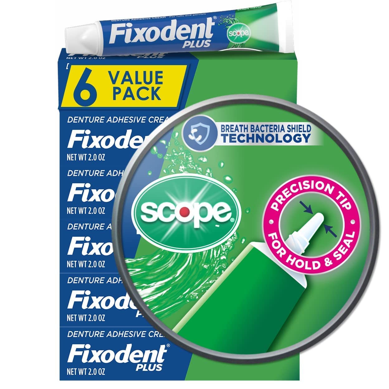 Fixodent Control Denture Adhesive Cream Plus Scope Flavor, 2 Oz (Pack Of 6)