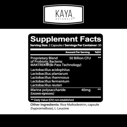 Kaya Naturals Probiotic 50 Billion Cfu | Probiotics For Women, Probiotics For Men And Adults, Natural | Gut Health & Immune Support Supplement | Provides Digestive Support - 60 Vegetable Capsules