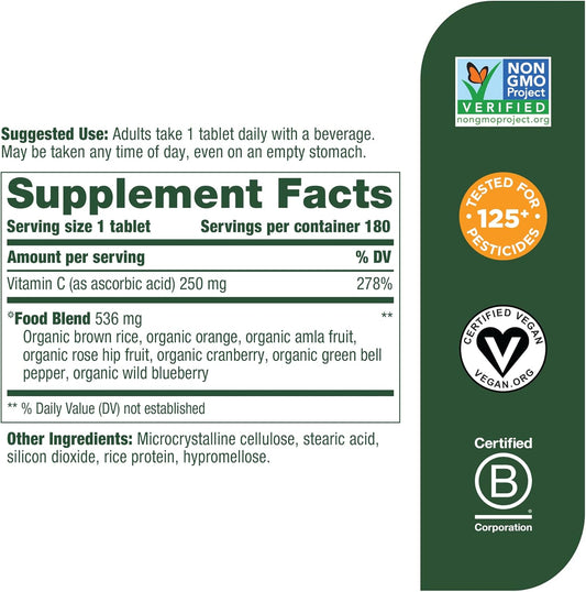 Megafood Complex C - Vegan Immune Support Supplement With Vitamin C 250 Mg, Made With Real Food Including Orange, Cranberry & Brown Rice, Gluten-Free, Kosher - 180 Tablets, 180 Servings