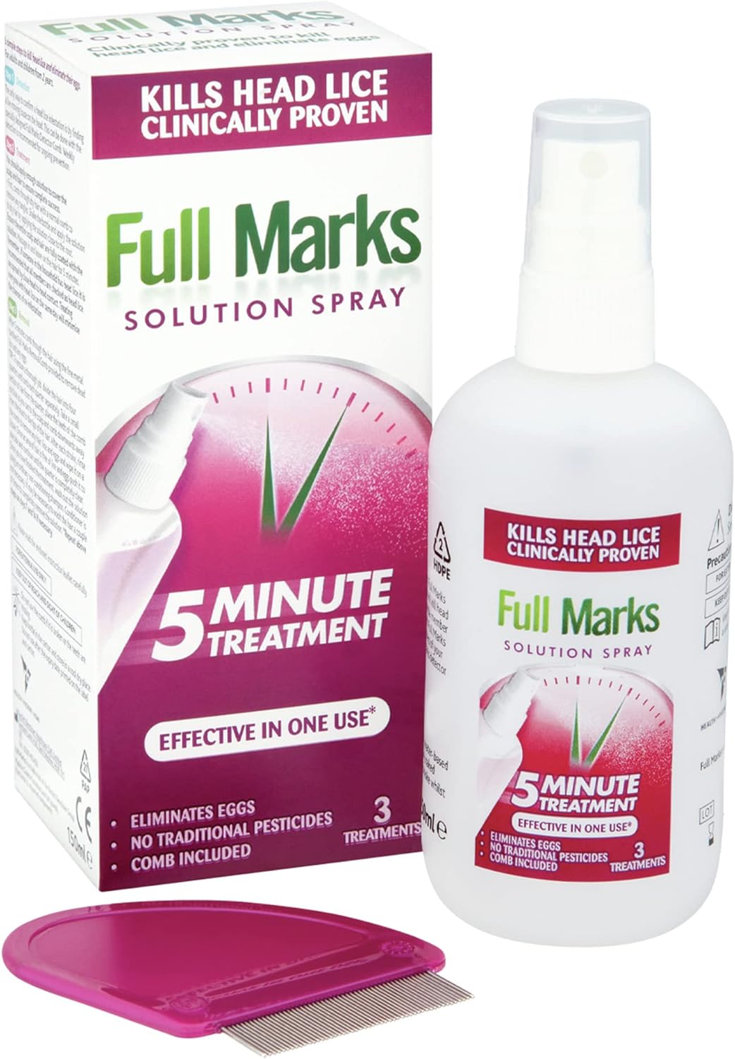 Full Marks Head Lice Solution Spray 150 Ml - Fast & Effective Nit Treatment With Comb, Scalp Scrub, Prevention, Kills Nits, Easy Application, Safe For Kids, No Harsh Chemicals (Pack Of 2)