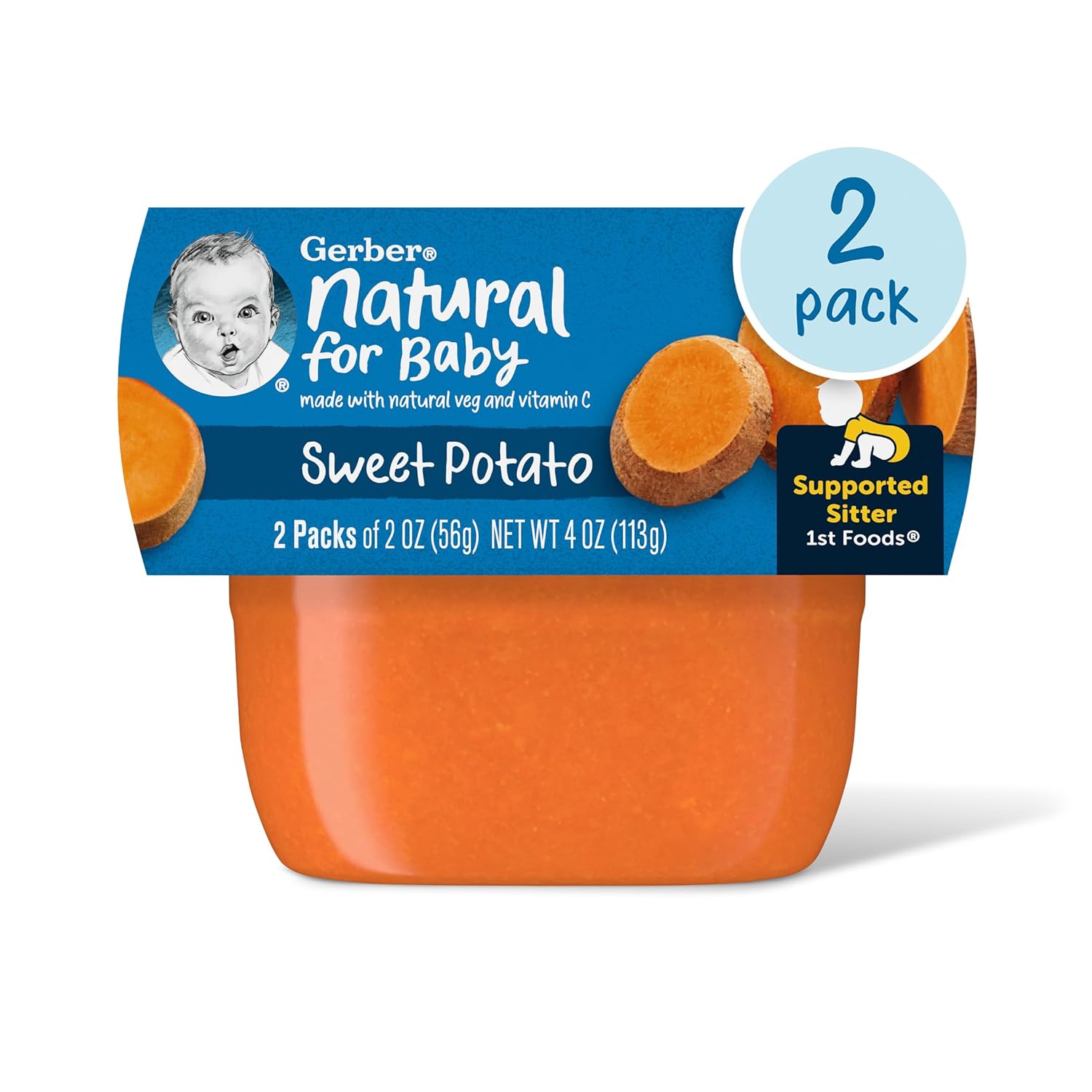 Gerber 1st Foods Baby Food, Sweet Potato Puree, Natural & Non-GMO, 2 Ounce Tubs, 2-Pack (Pack of 8)