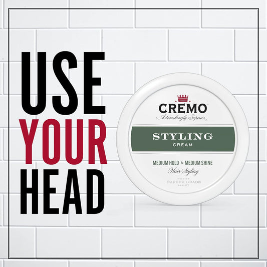 Cremo Premium Barber Grade Hair Styling Cream, Medium Hold, Medium Shine, 4 Oz