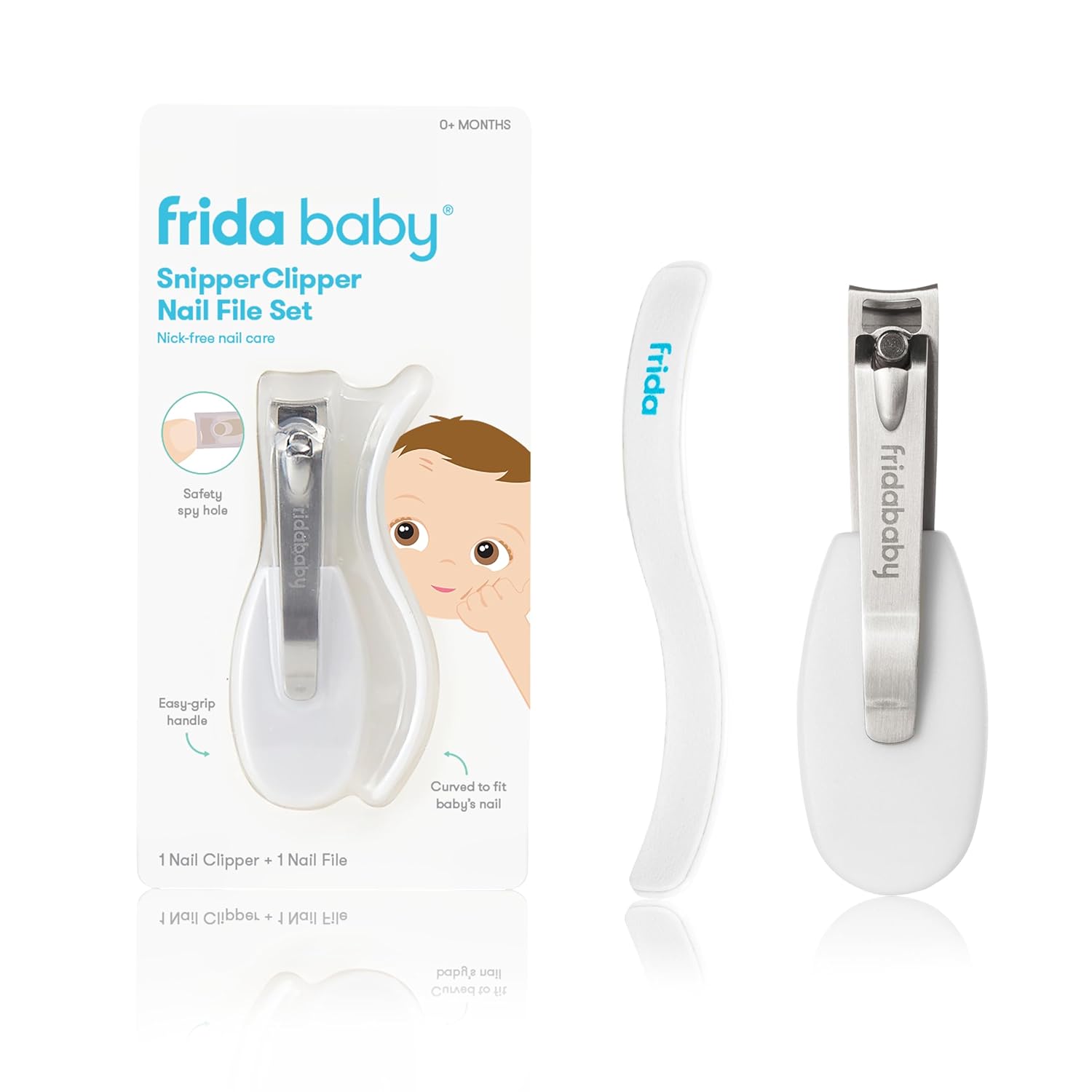 Frida Baby Nailfrida Set - Baby Nail Care Kit With Safety Spyhole, Curved Blade Clippers & File For Newborns And Up