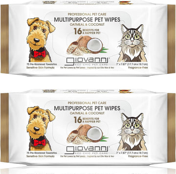 Giovanni Multipurpose Pet Wipes, Pack Of 75 – Oatmeal & Coconut Helps Neutralizes Odors (Pack Of 2)