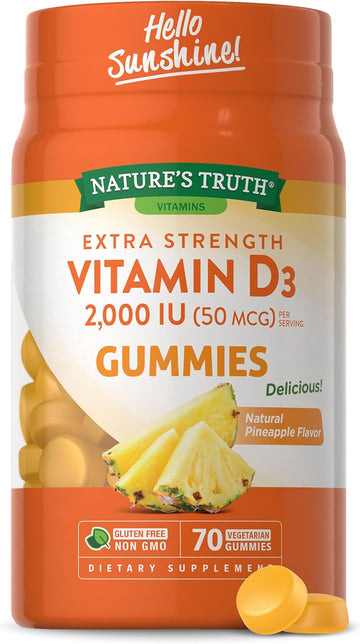 Vitamin D3 Gummies | 2000 Iu | 70 Count | Pineapple Flavor | Vegetarian, Non-Gmo And Gluten Free Supplement | By Nature'S Truth