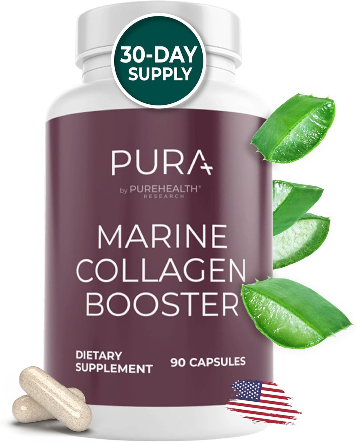 Marine Collagen And Hyaluronic Acid Supplements, Aloe Vera Leaf Gel And Vitamin E Collagen Peptides Pills–Collagen Supplements With Hyaluronic Acid For Hair Skin Nails-90 Collagen Caps