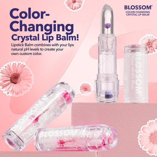 Blossom Moisturizing Scented Ph Color Changing Crystal Lip Balm Strawberry Scented Lip Stain Tint, Mini Coconut Rollon Scented Lip Gloss, Infused With Real Flowers, 2 Pk, Coconut/Purple