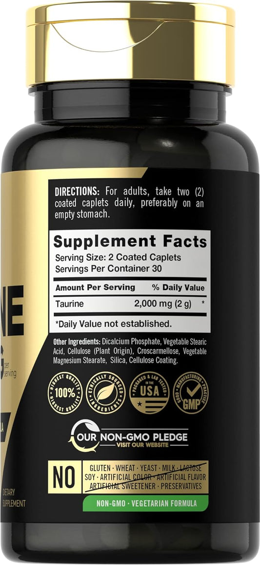 Carlyle Taurine Supplement | 2000mg | 60 Caplets | Vegetarian, Non-GMO, and Gluten Free | Advanced Athlete Formula