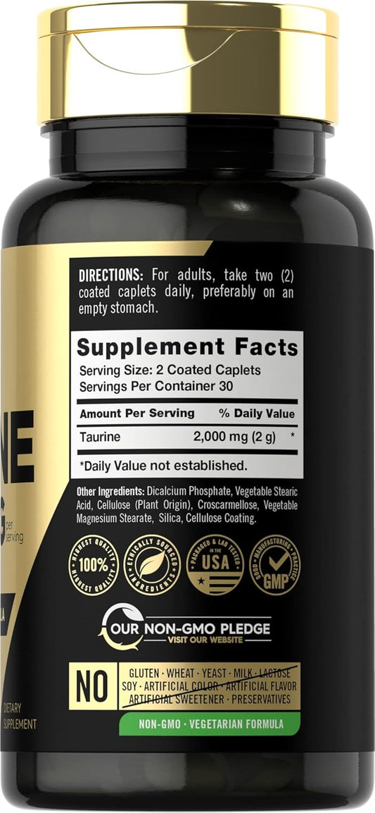 Carlyle Taurine Supplement | 2000Mg | 60 Caplets | Vegetarian, Non-Gmo, And Gluten Free | Advanced Athlete Formula