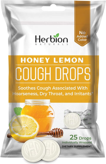 Herbion Naturals Cough Drops with Natural Honey Lemon Flavor, Dietary Supplement, for Adults and Children Over 6 Years, 25 Drops
