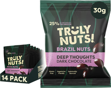 Truly Nuts! Premium Belgian Dark Chocolate Brazil Nuts, 120G, Pack Of 8 - High In Selenium, Gluten-Free Snack, Vegetarian Friendly - 60% Dark Chocolate Covered Whole Brazil Nuts