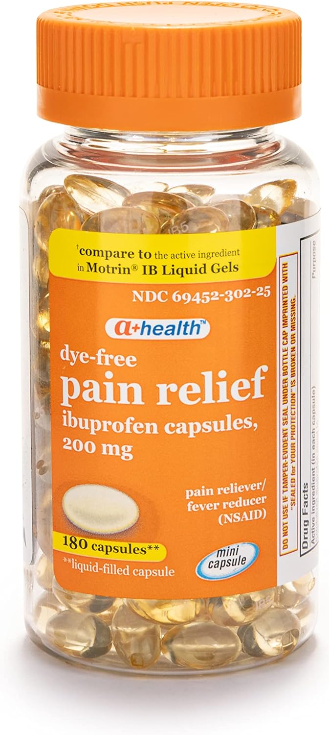 Dye-Free Ibuprofen 200 Mg Mini Softgels, Pain Reliever/Fever Reducer (NSAID), Made in USA, 180 Count