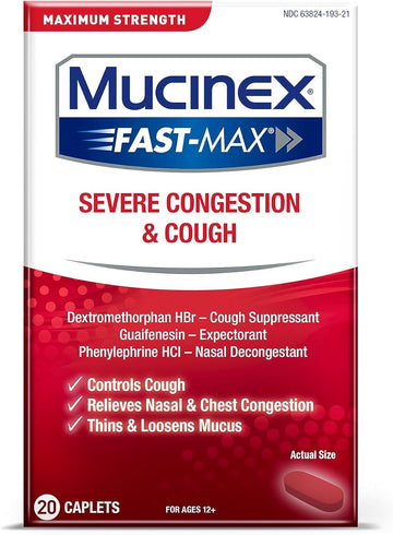 Mucinex Fast-Max Adult Severe Congestion & Cough Caplets, 20Ct