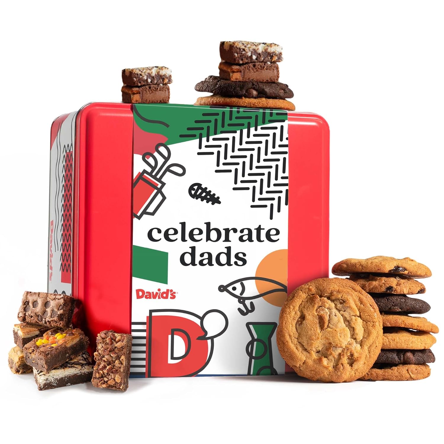 David'S Cookies Assorted Cookies & Brownies - Fresh Baked Signature Treats In Celebrate Dads Tin - Delicious Gourmet Food Gift Basket For Dad, Husband, Or Him - Thoughtful Treat For Special Occasions