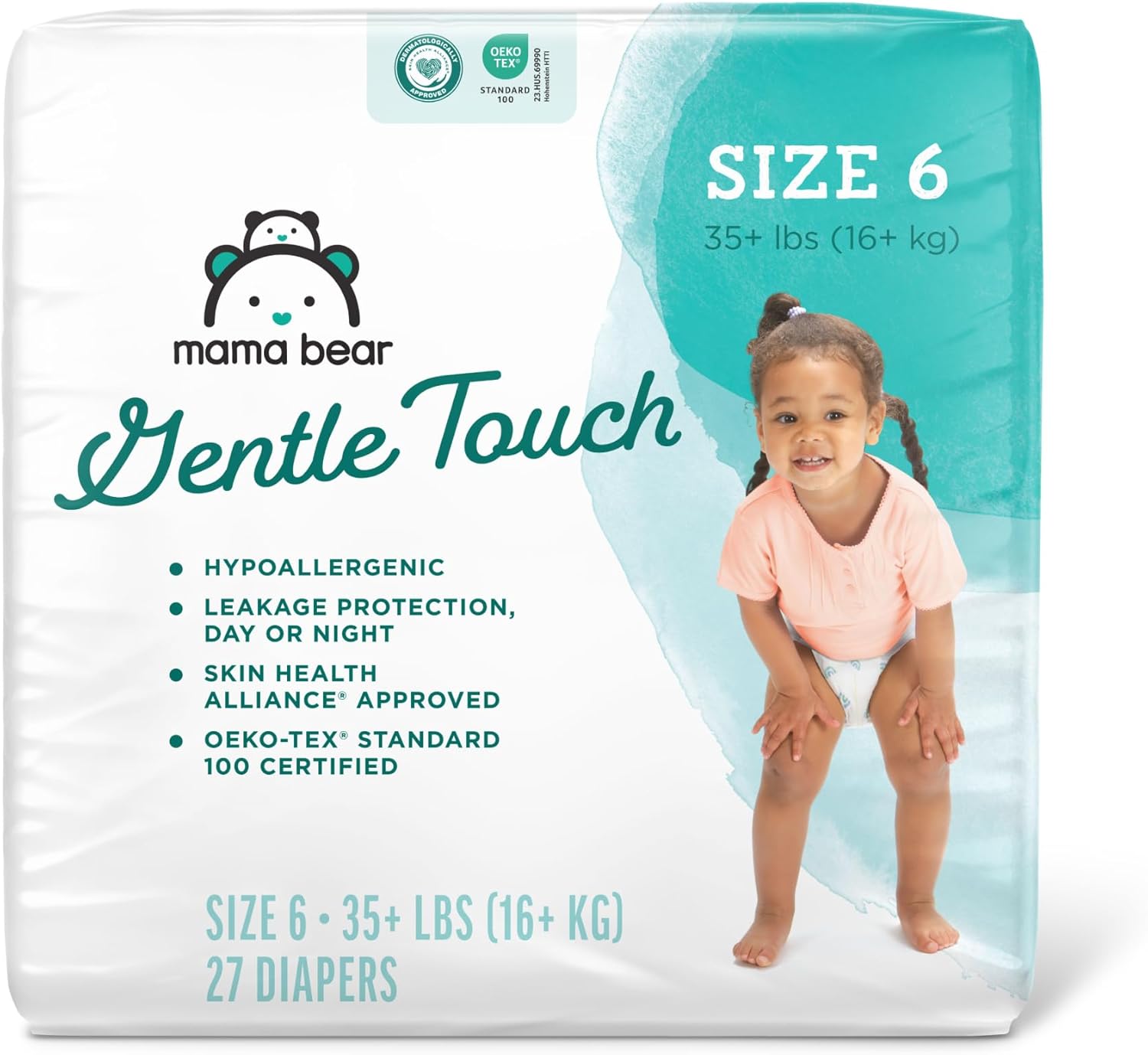 Amazon Brand - Mama Bear Gentle Touch Diapers, Hypoallergenic, Size 6, 27 Count, White