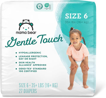 Amazon Brand - Mama Bear Gentle Touch Diapers, Hypoallergenic, Size 6, 27 Count, White